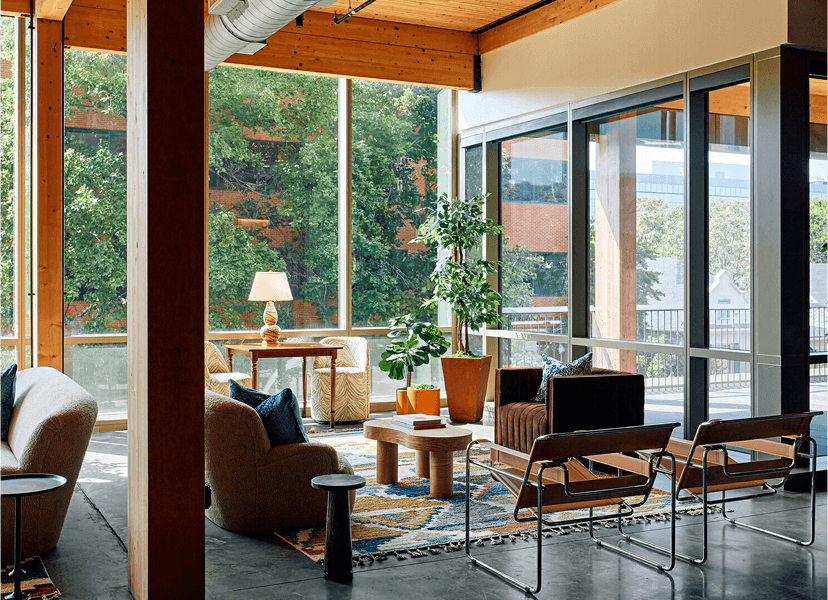Sunlit member lounge at Ampersand Studios Miami